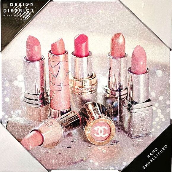 Design District Hand Embellished Glitter Designer Lipstick Canvas Wall Decor - Picture 1 of 5